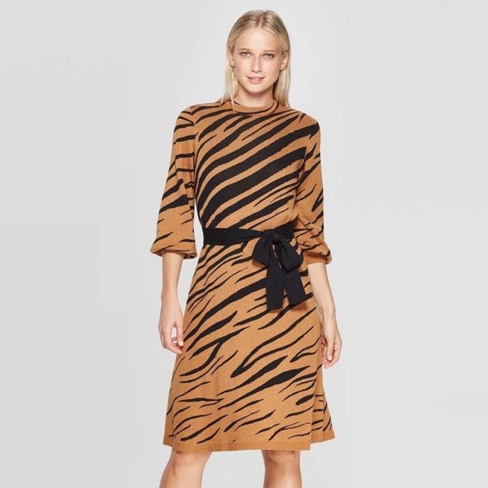 Women's Animal Print 3/4 Sleeve Sweater Dress